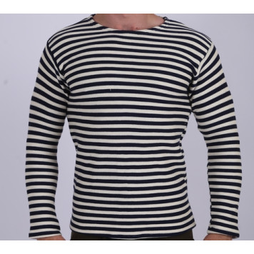 Russian Navy Double-Knit 100% Cotton Striped Shirt (Dark Blue Stripe) GOST Certified
