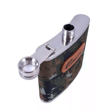 Compact 280ml Stainless Steel Flask with Camo Oxford Cover-1