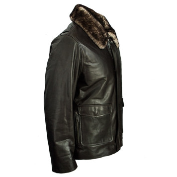 Men`s Leather Jacket 7155 Flonap with Fur Lining-2
