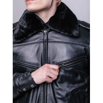 Classic Leather Jacket with Fur Collar-1