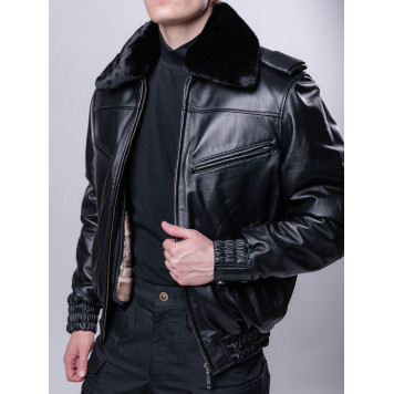 Classic Leather Jacket with Fur Collar-2