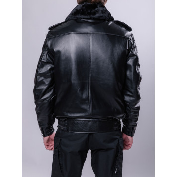 Classic Leather Jacket with Fur Collar-3