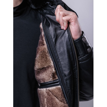 Classic Leather Jacket with Fur Collar-5