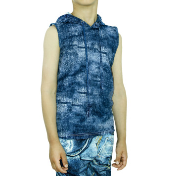 Hooded Denim Knit Tank Top
