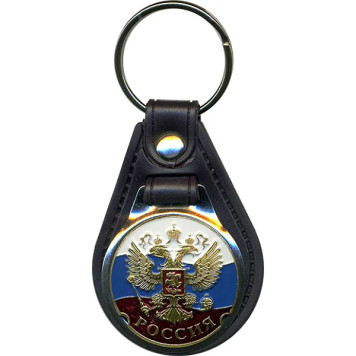 Russia Emblem Keychain with Tricolor Flag on Base