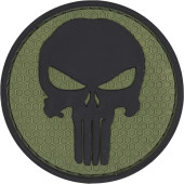 PVC Skull Patch with Hook Fastener - Black Background Olive Circle