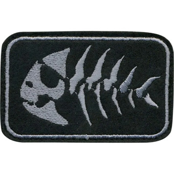 Embroidered Sleeve Patch with Velcro - Black Background Skeleton Fish