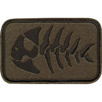 Embroidered Olive Background Fish Skeleton Patch with Velcro