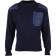 Blue Military-Style Sweater with Reinforced Patches