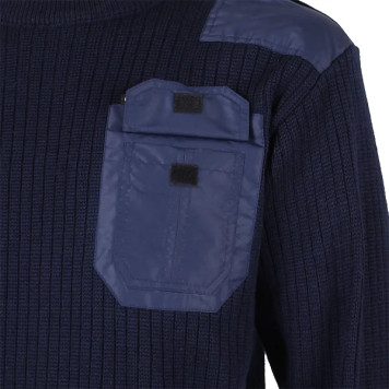 Blue Military-Style Sweater with Reinforced Patches-3