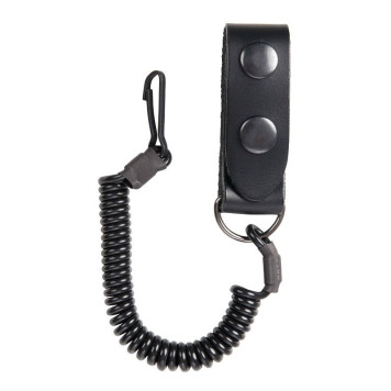 Tactical Coiled Pistol Lanyard with Leather Loop-1