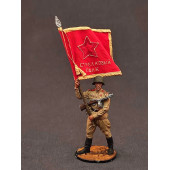 Soviet Army Senior Sergeant with Regimental Flag - WWII 1:32 Scale Tin Soldier