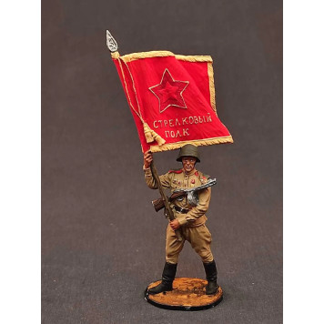 Солдатик оловянный окрашенный Старшина Красной Армии с полковым знаменем. Серия Великая Отечественная Война. Масштаб 1:32 (54 мм)