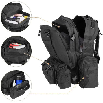 Tactical 4-in-1 Men`s Backpack with MOLLE Pouches, 40L, Black-10