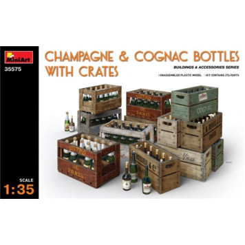 Champagne and Cognac Bottle Display with Wooden Crates