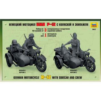 German BMW R-12 Military Motorcycle with Sidecar and Crew Model Kit-1