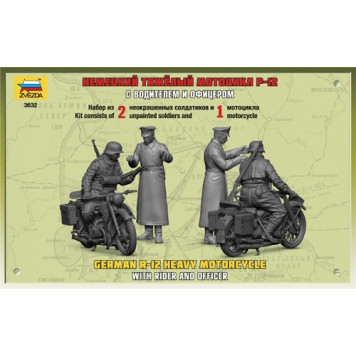 German Heavy Motorcycle R-12 with Driver and Officer Model Kit-4