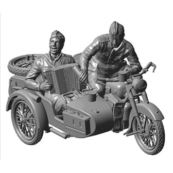Soviet M-72 Motorcycle with Sidecar and Crew Model Kit-5