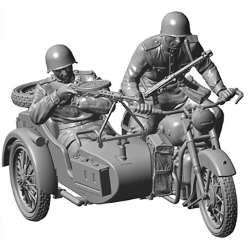 Soviet M-72 Motorcycle with Sidecar and Crew Model Kit-6