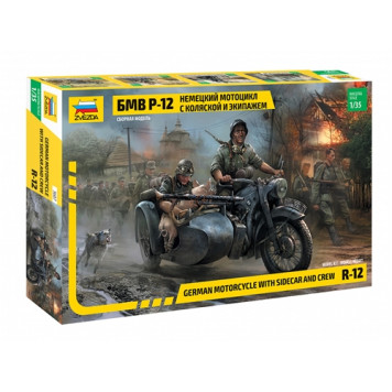 German BMW R-12 Military Motorcycle with Sidecar and Crew Model Kit