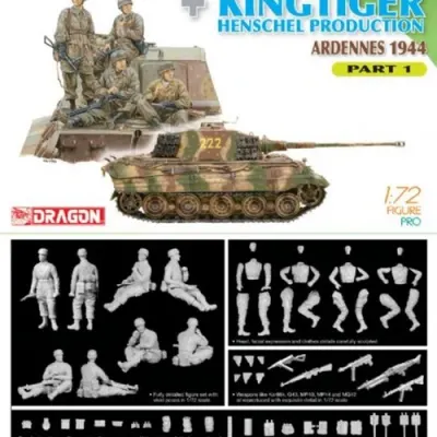1/35 스케일 모델 키트 - 3기 낙하산 사단 전차 승무원 및 킹 타이거 헨셸 생산형 (1944년 아르덴)
