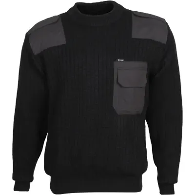 Jersey táctico de mezcla de lana negra con parches